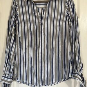 Express Navy and White Striped Button Down Blouse NWOT